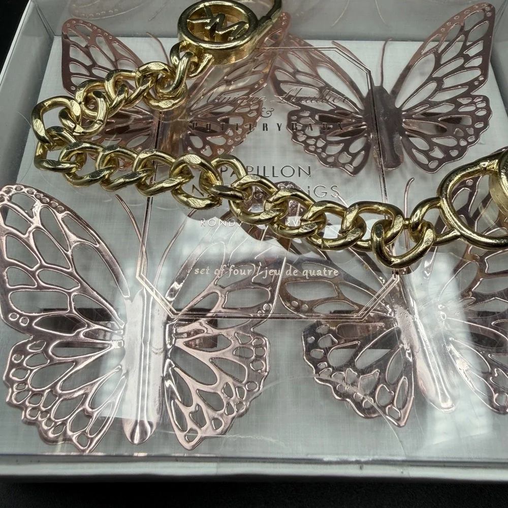 Pottery Barn Papillion Napkin Rings NEW Pink Butterfly Set of 4